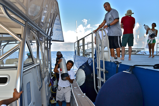Loading the Calcutta for our first dives at Alice Shoal